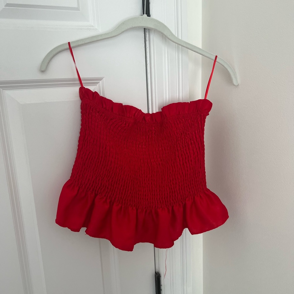 Red strapless top, size large. Brand Cotton Candy LA